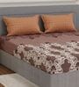 Brown Floral 180 TC Polyester Double Size Bedsheet With 2 Pillow Covers