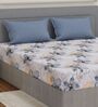 Blue Floral 180 TC Polyester Double Size Bedsheet With 2 Pillow Covers