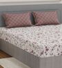 Peach Floral 180 TC Polyester Double Size Bedsheet With 2 Pillow Covers