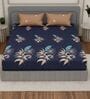 Blue Floral 180 TC Polyester Double Size Bedsheet With 2 Pillow Covers