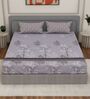 Grey Floral 180 TC Polyester Double Size Bedsheet With 2 Pillow Covers