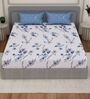 Blue Floral 180 TC Polyester Double Size Bedsheet With 2 Pillow Covers