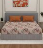 Beige Floral 180 TC Polyester Double Size Bedsheet With 2 Pillow Covers
