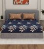 Blue Floral 180 TC Polyester Double Size Bedsheet With 2 Pillow Covers