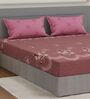 Pink Floral 180 TC Polyester Double Size Bedsheet With 2 Pillow Covers