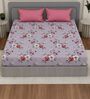 Pink Floral 180 TC Polyester Double Size Bedsheet With 2 Pillow Covers