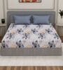 Blue Floral 180 TC Polyester Double Size Bedsheet With 2 Pillow Covers