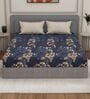 Blue Floral 180 TC Polyester Double Size Bedsheet With 2 Pillow Covers