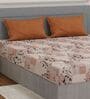 Beige Floral 180 TC Polyester Double Size Bedsheet With 2 Pillow Covers