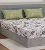 Green Floral 180 TC Polyester Double Size Bedsheet With 2 Pillow Covers