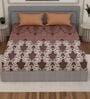 Brown Floral 180 TC Polyester Double Size Bedsheet With 2 Pillow Covers