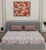 Peach Floral 180 TC Polyester Double Size Bedsheet With 2 Pillow Covers