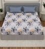Blue Floral 180 TC Polyester Double Size Bedsheet With 2 Pillow Covers