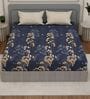 Blue Floral 180 TC Polyester Double Size Bedsheet With 2 Pillow Covers