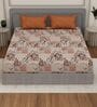 Beige Floral 180 TC Polyester Double Size Bedsheet With 2 Pillow Covers