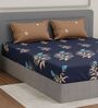 Blue Floral 180 TC Polyester Double Size Bedsheet With 2 Pillow Covers