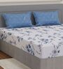 Blue Floral 180 TC Polyester Double Size Bedsheet With 2 Pillow Covers