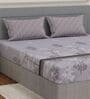 Grey Floral 180 TC Polyester Double Size Bedsheet With 2 Pillow Covers