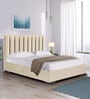 Jacklin Velvet Upholstered  Queen Size Bed In Beige Color with Hydraulic Storage