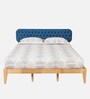 Arsenio Upholstered Queen Size Bed In Natural & Teal Blue Colour