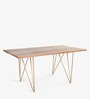 Art Deco Solid Wood 4 Seater Dining Table in Natural Finish
