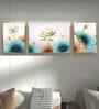 Art Street Blue Blooming Lotus Floral 3 Canvas Set Wall Painting for Home D cor