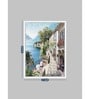Art Street Canvas Painting Blue & Yellow House Theme Wall Art with Wooden Frame
