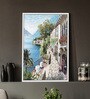 Art Street Canvas Painting Blue & Yellow House Theme Wall Art with Wooden Frame