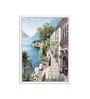 Art Street Canvas Painting Blue & Yellow House Theme Wall Art with Wooden Frame