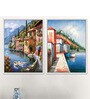 Art Street Canvas Painting Brown Color House Theme Wall Art Painting with Wooden Frame