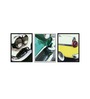 Art Street Canvas Painting Set of 3 Wall Arts White, Green & Yellow Abstract Theme Wall Art Painting