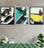 Art Street Canvas Painting Set of 3 Wall Arts White, Green & Yellow Abstract Theme Wall Art Painting