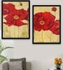 Difficult Works Red Canvas Framed Wildlife Art Panels Set of 2