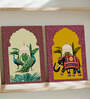 Art Street Stretched Canvas Painting Traditional Mughal Elephant and Peacock for Home Decor