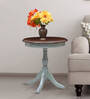 Artasia Solid Wood End Table in Distress Blue & Oak Finish