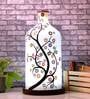 Artful Timber Hand Painted White Glass Shade Table LED Lamp With Wooden Base