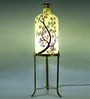 Artful Timber White Glass Shade Hand Painted Floor LED Lamp With Gold Base