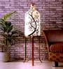 Artful Timber White Glass Shade Hand Painted Floor LED Lamp With Gold Base