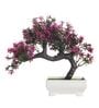 Plastic Artificial Bent Bonsai Tree With Magenta Leaves With Pot Artificial Plants
