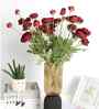 Red Plastic 3 Sticks Faux Fake Artificial Flowers