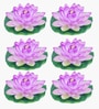 Set Of 6 Purple Plastic Floating Foam Lotus Artificial Flowers