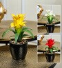 Yellow Fabric Artificial Flowering Bonsai Plant