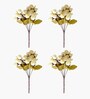 Set Of 4 White Plastic Rose Bunch Artificial Flowers