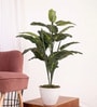 Green Fabric Artificial Medium Leaf Plant with Pot