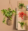 Green Fabric Artificial Hanging Ivy Creeper in Jute Bag