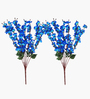 Set Of 2 Blue Plastic 22 Inch Peach Blossom Artificial Flowers Bunch