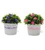 Pink & Dark Purple Flowers Artificial Plant with Pot, Set of 2