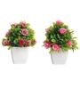 Artificial Plant Combo with Green Leaves, Red and Pink Flowers with Pot