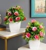 Artificial Plant Combo with Green Leaves, Red and Pink Flowers with Pot