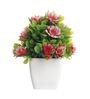 Artificial Plant with Green Leaves and Red Flowers and Pot